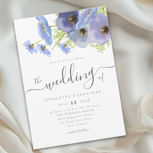 Elegante Aquarell Boho Floral Blaue Hochzeit Einladung