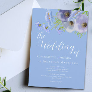 Elegante Aquarell Boho Floral Blaue Hochzeit Einladung