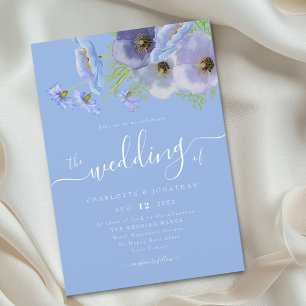 Elegante Aquarell Boho Floral Blaue Hochzeit Einladung