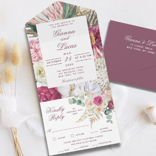 Elegante Aquarell Boho Floral Landhochzeit All In One Einladung
