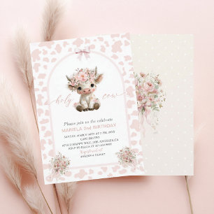 Elegante Aquarell Eins 2. Geburtstag heilige Kuh M Einladung