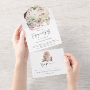 Elegante Aquarell-Garten-Verlobung All In One Einladung