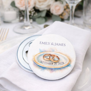Elegante Aquarell-Goldrosen-Hochzeitsringe Flaschenöffner