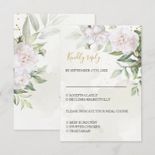 Elegante Aquarell-Grün-Weiße-Blumen-Hochzeit RSVP Karte