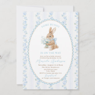 Elegante Aquarell-Hasen mit blauem Schleifchen Bab Einladung