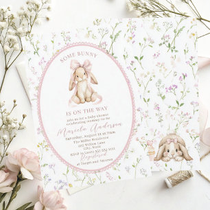 Elegante Aquarell-Hasen mit rosa Schleife Baby Sho Einladung