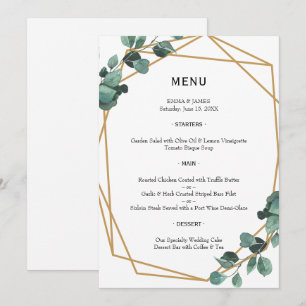 Elegante Aquarell-Hochzeitsmenükarte mit Grün Menükarte