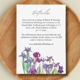 Elegante Aquarell Iris Skript Hochzeitsdetails QR Begleitkarte
