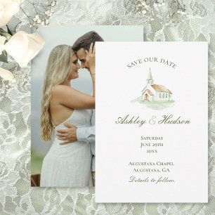 Elegante Aquarell-Kapelle Foto Save-the-Date-Karte Save The Date