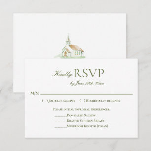 Elegante Aquarell-Kapellen-Hochzeit RSVP Karte