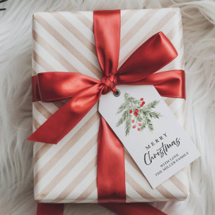 Elegante Aquarell-Kiefern Kalligrafie Weihnachten Geschenkanhänger