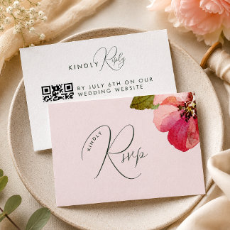 Elegante Aquarell-Korallenrote Florale Hochzeit RSVP Karte