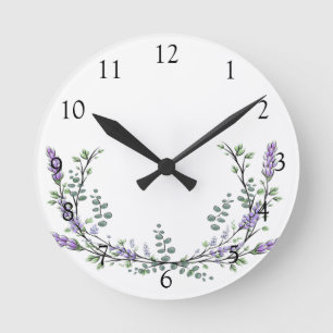 Elegante Aquarell-Lavendel und Eukalyptus Runde Wanduhr