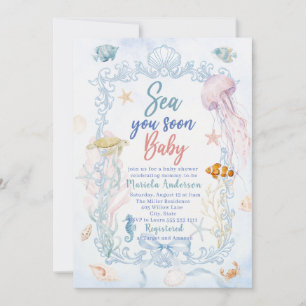 Elegante Aquarell Meer Sie bald Sommer Ozean Baby Einladung