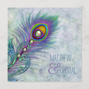 Elegante Aquarell-Pfau-Hochzeit Einladung