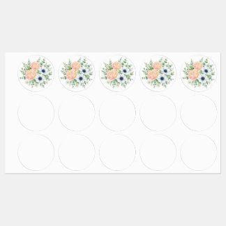Elegante Aquarell-Pfingstrose und weiße Anemone Bl Etiketten