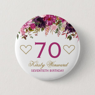 Elegante Aquarell-Rosa-Frühlingsblumen-Geburtstag Button