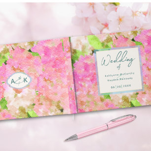 Elegante Aquarell-Rosa-Hortensien-Gartenhochzeit Gästebuch