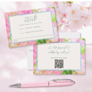 Elegante Aquarell-Rosa-Hortensien-Gartenhochzeit RSVP Karte