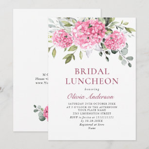 Elegante Aquarell-Rosa Hortensien-Hochzeitslunch Einladung