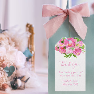 Elegante Aquarell-Rosa Pfingstrose Florale Hochz Geschenkanhänger