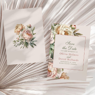 Elegante Aquarell-Rosa Pfingstrosen-Hochzeit Save The Date