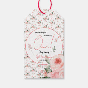 Elegante Aquarell-Rosa-Rose Mädchen 1. Geburtstag Geschenkanhänger