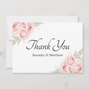 Elegante Aquarell-Rosa-Rosen-Hochzeit Dankeskarte