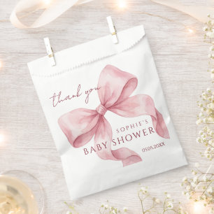 Elegante Aquarell-Rosafarbene Schleife Baby Shower Geschenktütchen