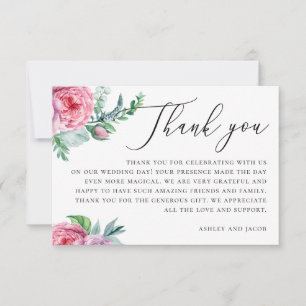 Elegante Aquarell-Rosé-Boho-Blumen-Schrift-Hochzei Dankeskarte
