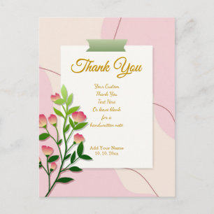Elegante Aquarell-Rosé- und Gold-Blumen-Dankeschön Postkarte