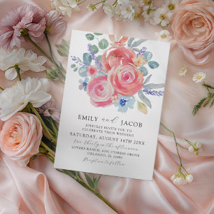 Elegante Aquarell-Rosen in Rosa & Eukalyptus Hochz Einladung