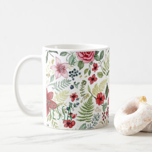 Elegante Aquarell-Rosen- und Lilien-Botanik-Kunst Kaffeetasse