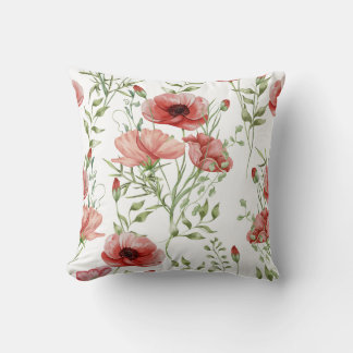 Elegante Aquarell-Rote Mohnblumen Botanik Kissen