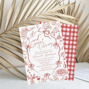 Elegante Aquarell-Rote-Pasta-Sonderlieferung-Baby Einladung