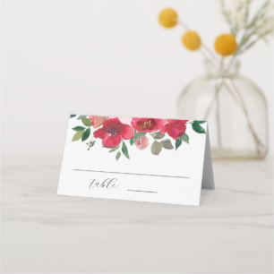 Elegante Aquarell-Rote-Rosen-Blumenhochzeit Platzkarte