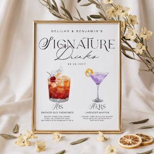 Elegante Aquarell Seine-Ihre-Signaturgetränk-Hochz Poster