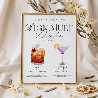 Elegante Aquarell Seine-Ihre-Signaturgetränk-Hochz Poster
