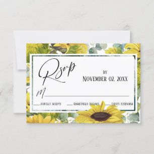 Elegante Aquarell-Sonnenblume & Eukalyptus RSVP Karte