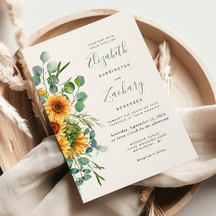 Elegante Aquarell-Sonnenblumen-Eukalyptus-Hochzeit Einladung