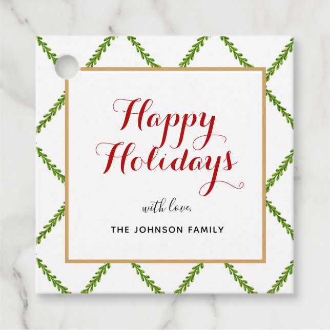 Elegante Aquarell Trellis Happy Holiday Square Geschenkanhänger (Vorderseite)