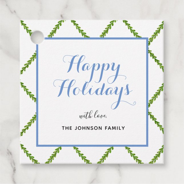 Elegante Aquarell Trellis Happy Holiday Square Geschenkanhänger (Vorderseite)