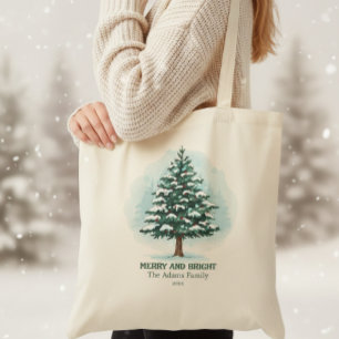 Elegante Aquarell-Weihnachtsbaum Merry & Bright Tragetasche