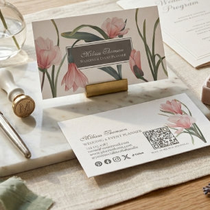 Elegante Aquarell Weiße Rosafarbene Blumenmuster Visitenkarte