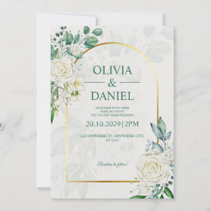 Elegante Aquarell Weiße Rosen Hochzeitseinladung Einladung