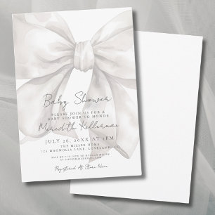 Elegante Aquarell Weiße Schleife Babyparty Einladung