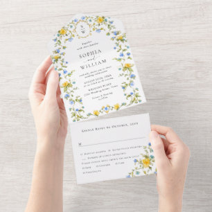Elegante Aquarell-Wildblumen Florale Hochzeit All In One Einladung
