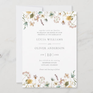 Elegante Aquarell-Wildblumen-Hochzeit Einladung