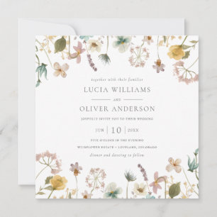 Elegante Aquarell-Wildblumen-Hochzeit im Quadrat Einladung