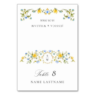 Elegante Aquarell-Wildblumen-Hochzeit Tischnummer